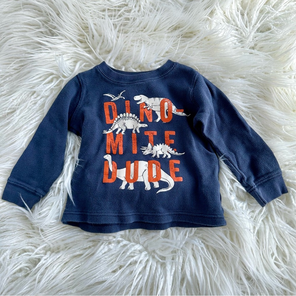 Carter’s Toddler Boys Blue Dinosaur Waffle Long Sleeve Shirt Size 18M